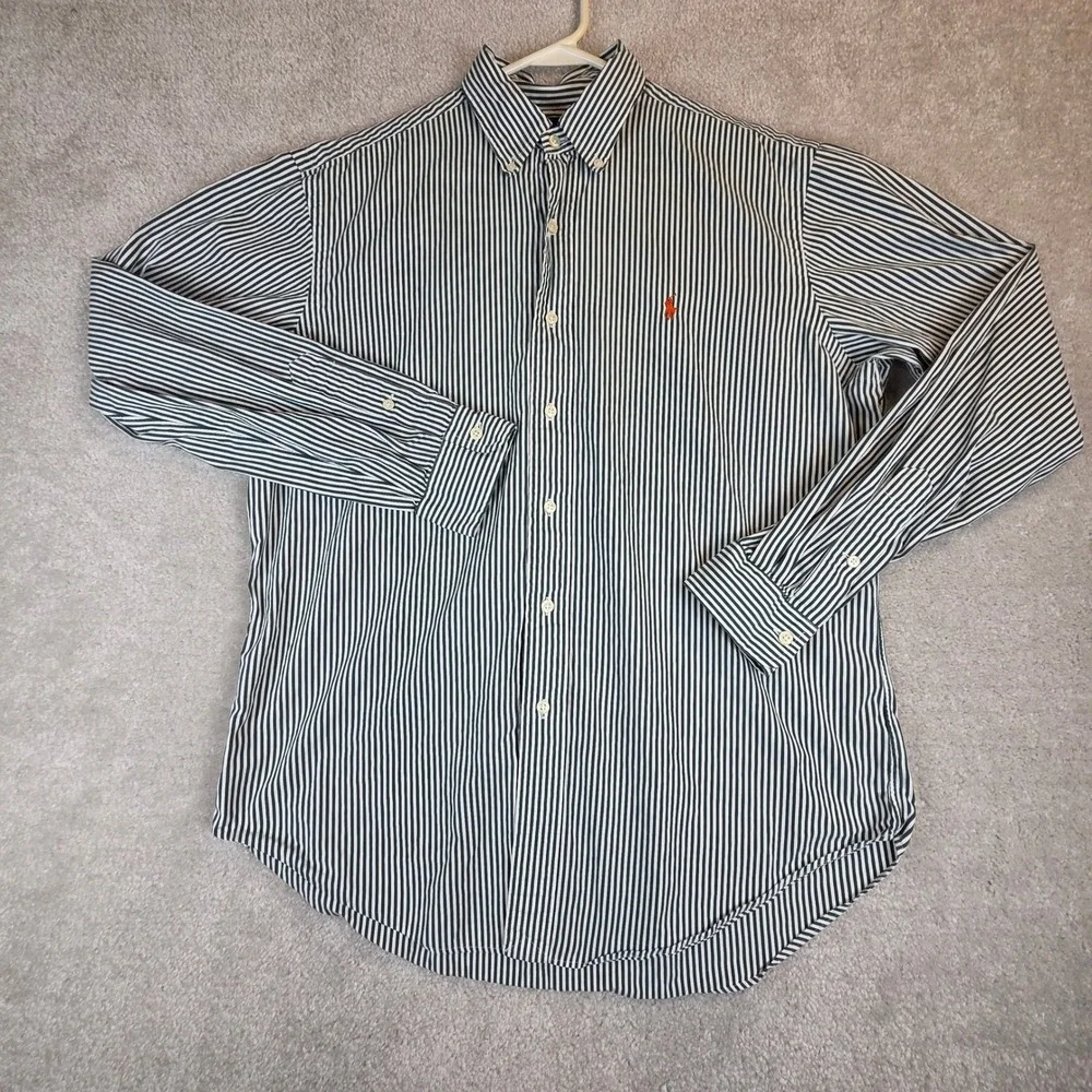 Ralph Lauren Mens Classic Fit Striped Button Down Shirt Green White Large L